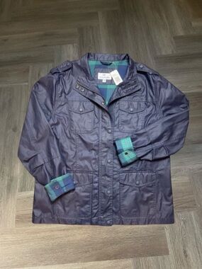 Southern Tide Rain Coat Womens‎ Large Navy Blue Plaid Lined Lightweight Nautical